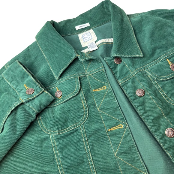 Old Navy Jackets & Blazers - Old Navy Womens VTG Corduroy Trucker Jacket XL Green Stretch Cropped Gorpcore